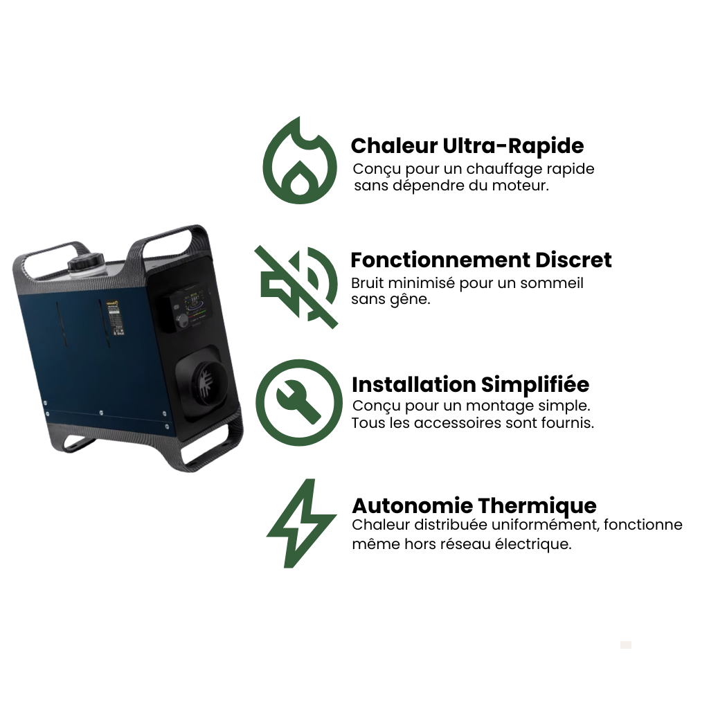 Chauffage diesel intelligent 12V/24V/220V – Nomadia HeatCore 8K