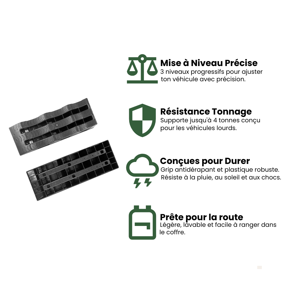 Cales de nivellement 3 niveaux robustes – Nomadia BlackForce™