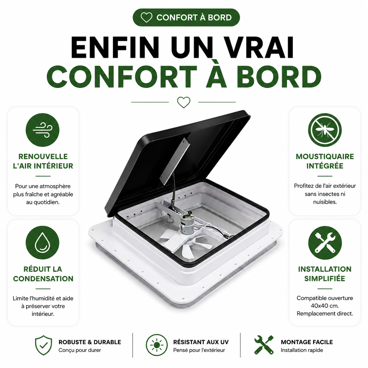 Lanterneau 42x42 Camping-Car avec Ventilation et Moustiquaire | Nomadia AirBasic 42