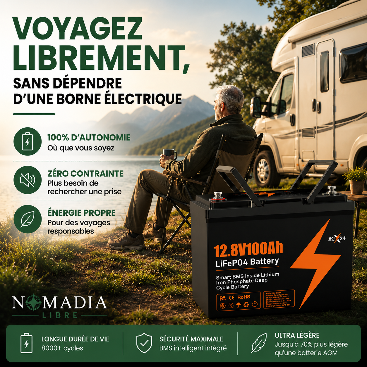 Batterie Lithium Camping-Car LiFePO4 12V | Nomadia Libre