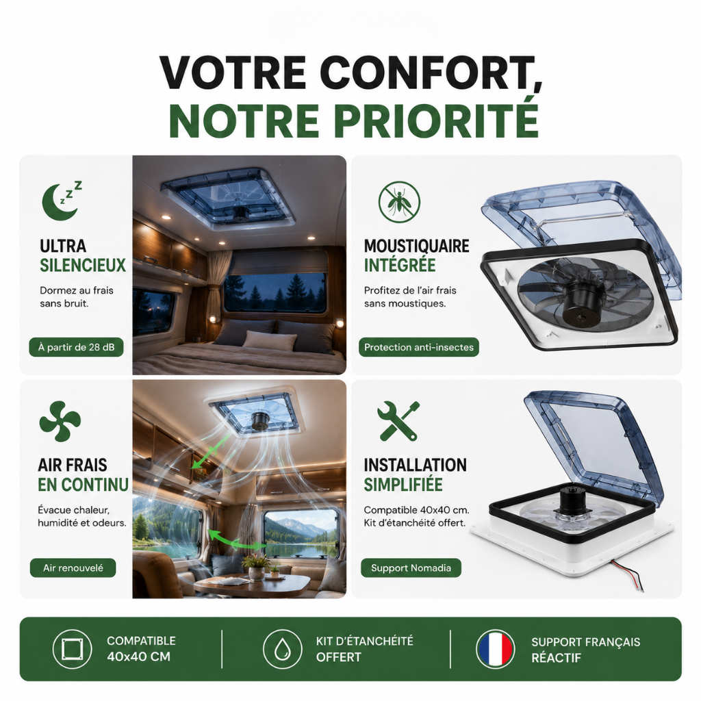 Lanterneau ventilé manuel 40x40 camping-car | 12V | Nomadia AirFlow Lite