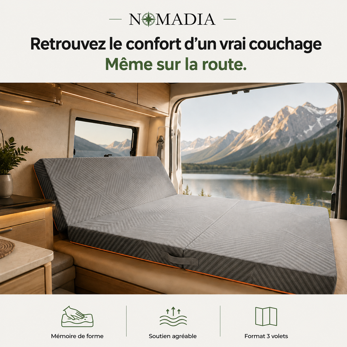 Matelas Pliant Camping-Car & Van à Mémoire de Forme – 3 Volets | Nomadia Flex Sleep