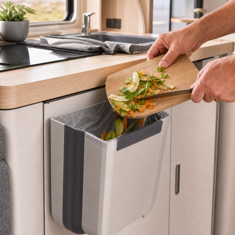 NomadiaFold 9L suspendue dans la cuisine d’un camping-car