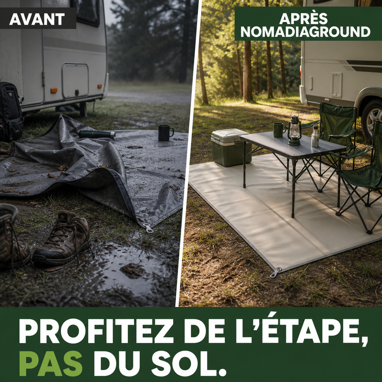 Comparaison avant et après avec le tapis NomadiaGround