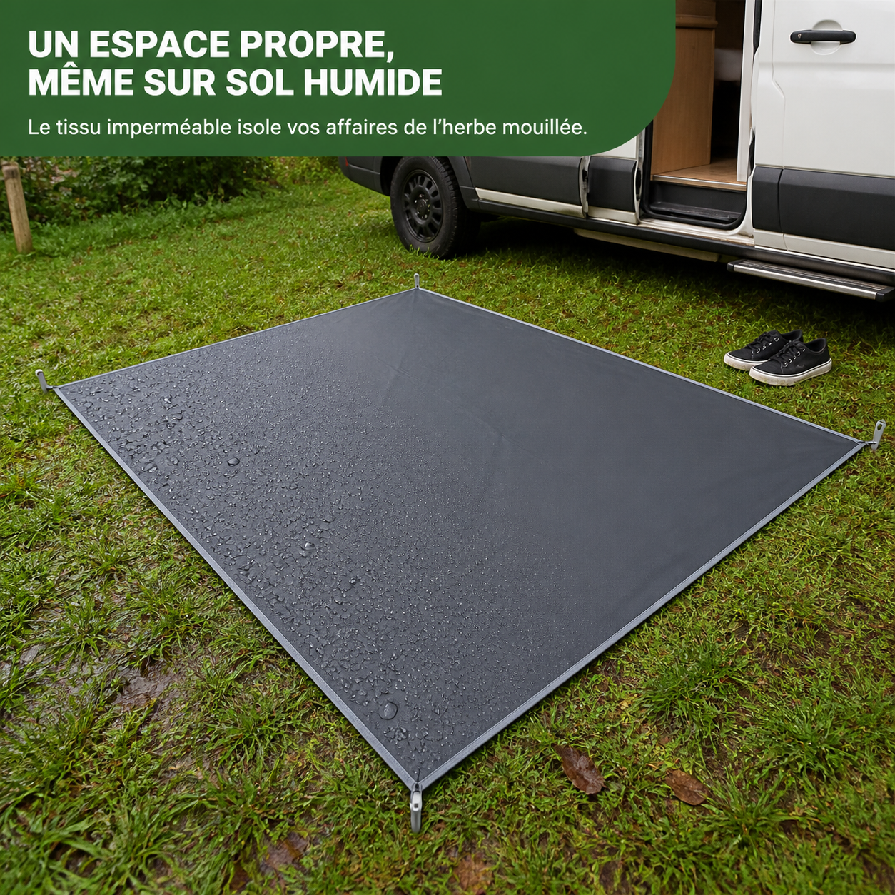 Tapis NomadiaGround imperméable sur un sol humide