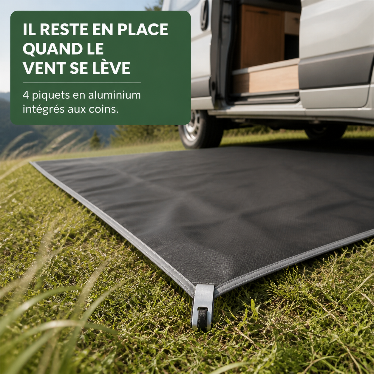 Piquets en aluminium intégrés au tapis NomadiaGround