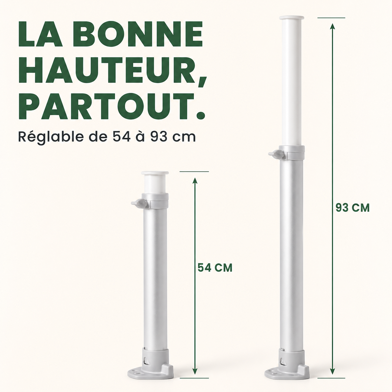 Hauteur réglable du pied NomadiaLeg de 54 à 93 cm