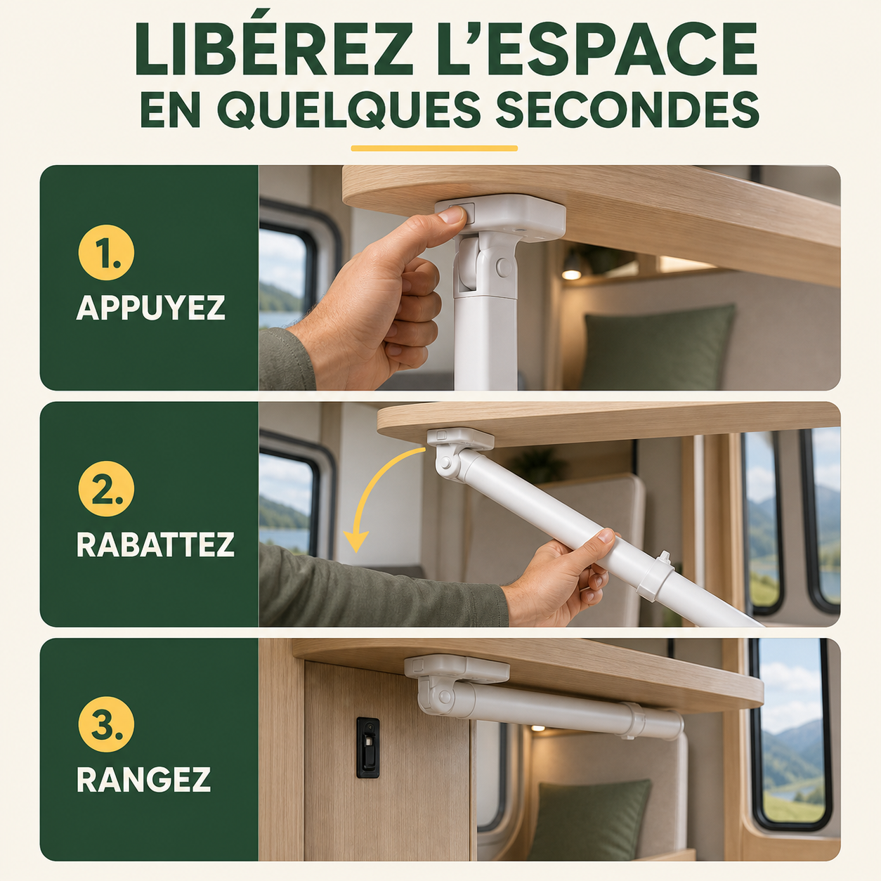 Pied de table NomadiaLeg rabattable en trois étapes