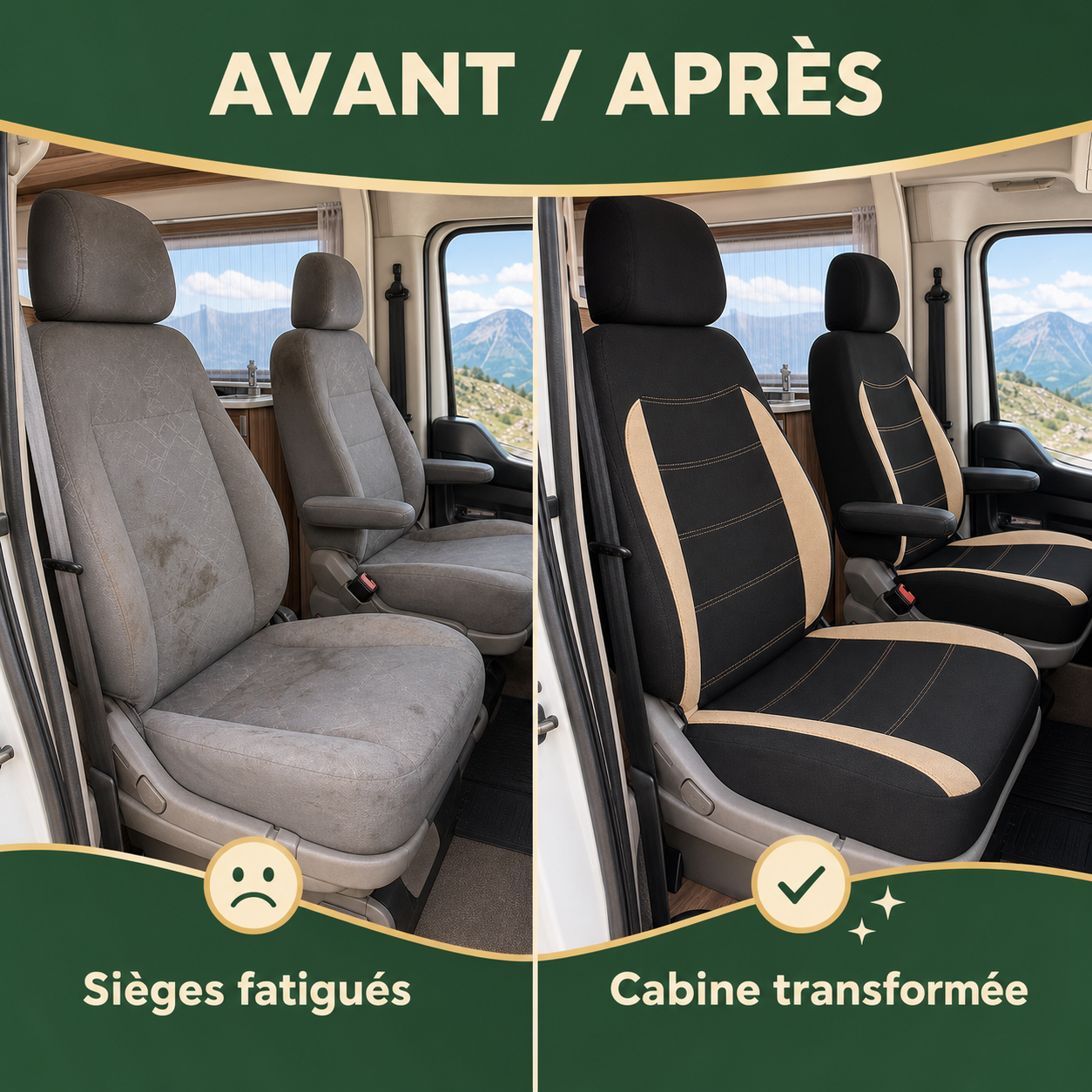 Avant après avec les housses de siège NomadiaSeat