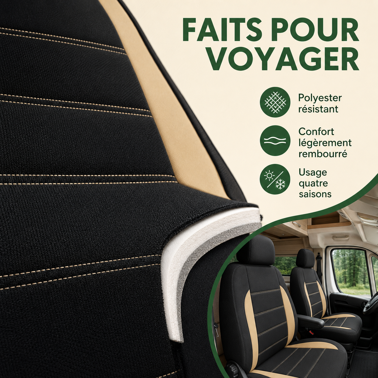 Détail du polyester et du rembourrage NomadiaSeat