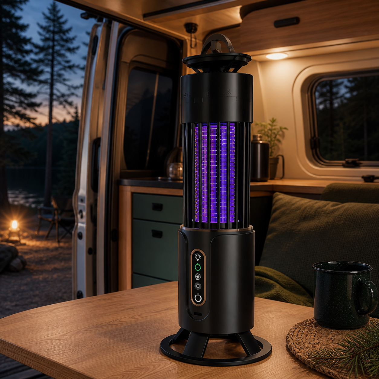 NomadiaZap dans un camping-car au coucher du soleil
