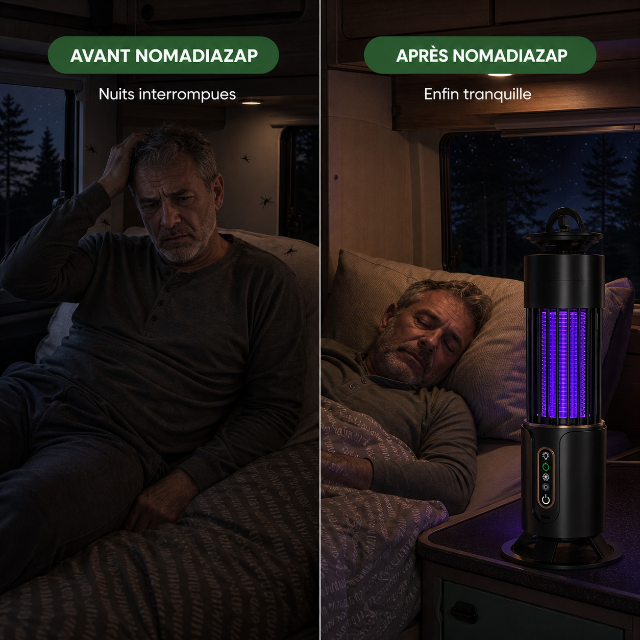 Avant et après NomadiaZap pendant la nuit